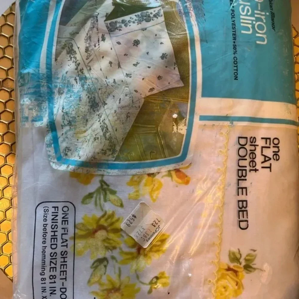 Vintage Fashion Manor No-Iron Muslin Flat Sheet Double Bed 81x96 Yellow Floral